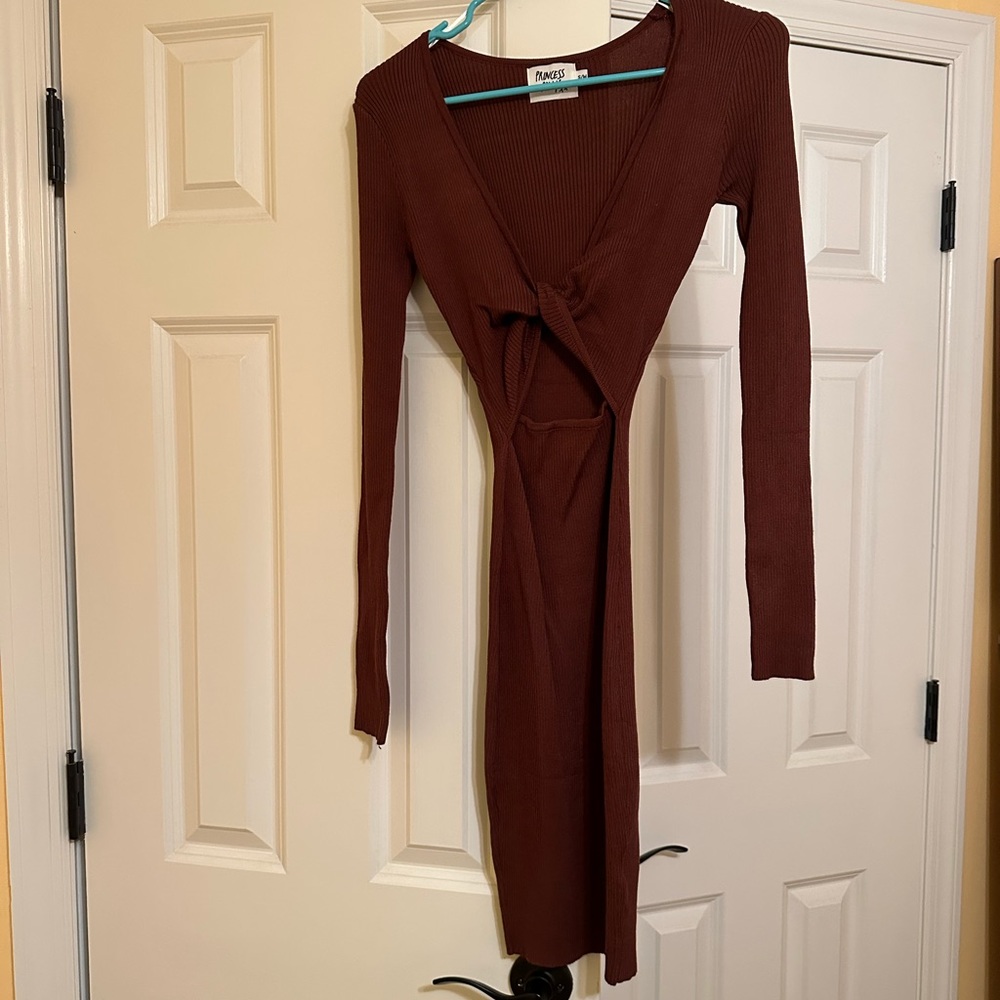 Brown stretch twist cut out dress